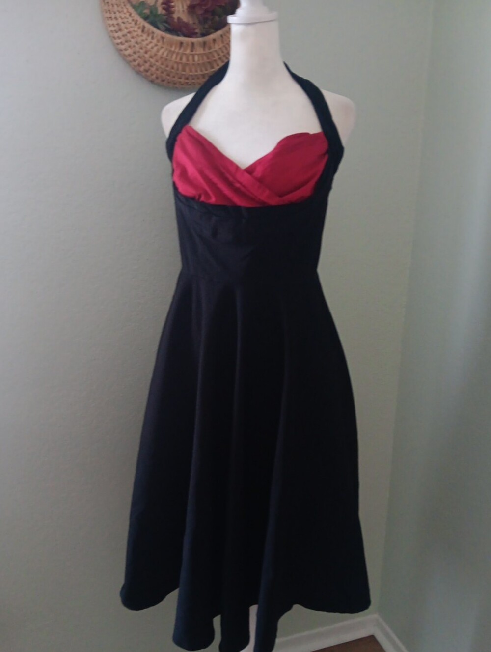 Stop Staring Black Fit-and-Flare Halter Dress with Red Bust